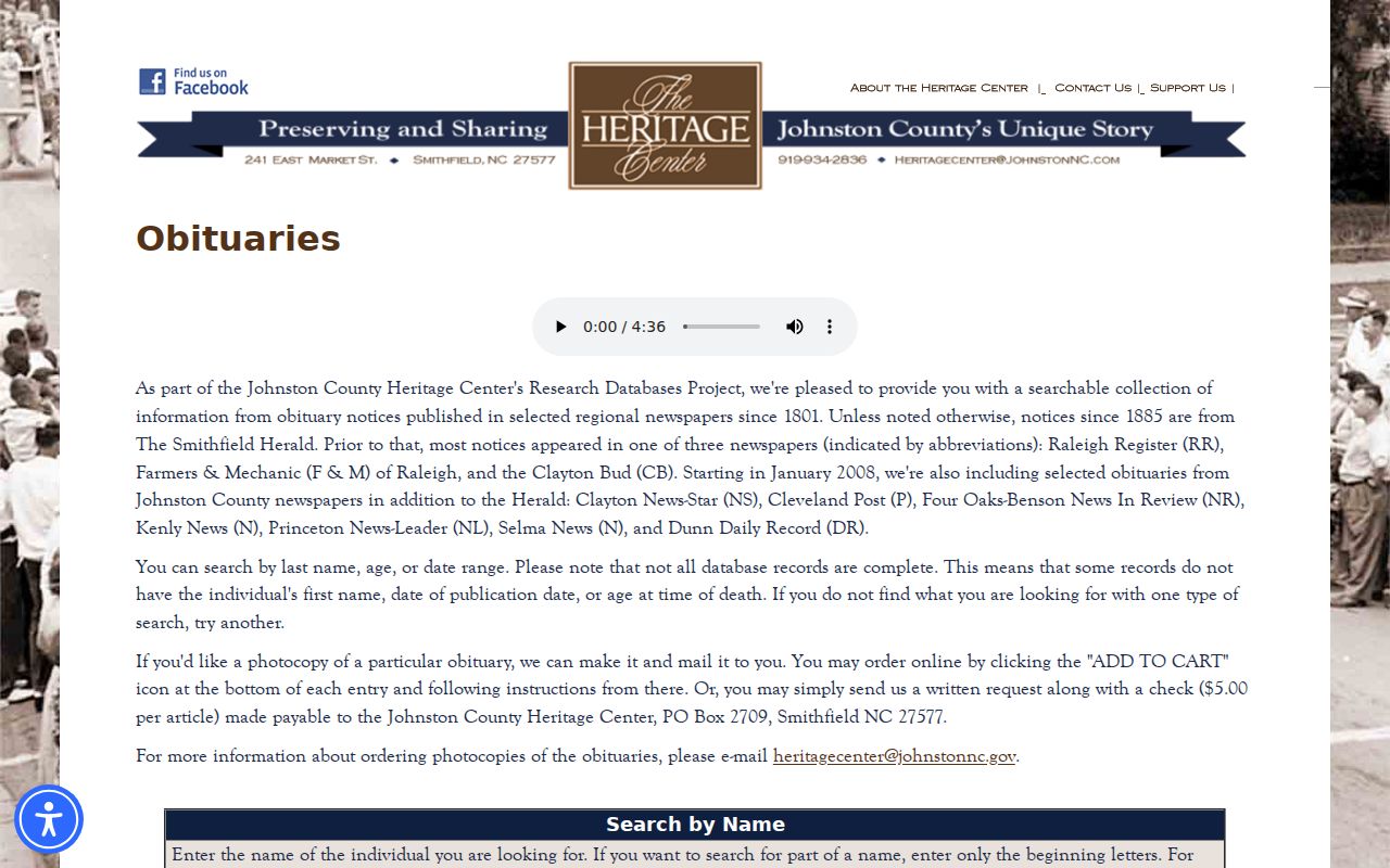 Clayton people search using the Johnston obituary index