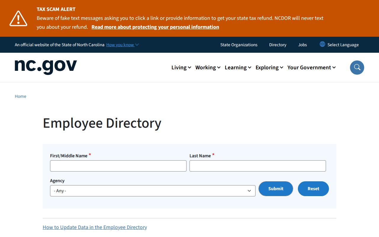 Clayton people directories view of the North Carolina employee directory