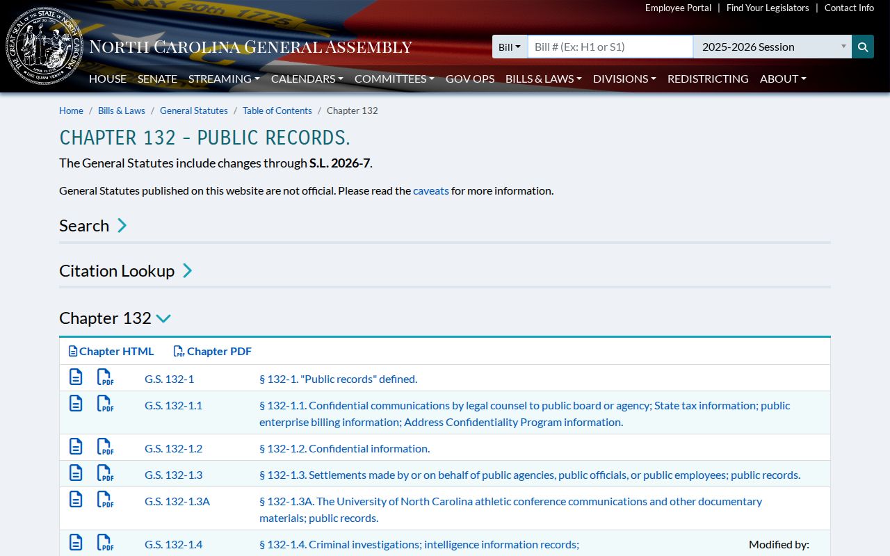 Clayton public records provisions in North Carolina Chapter 132