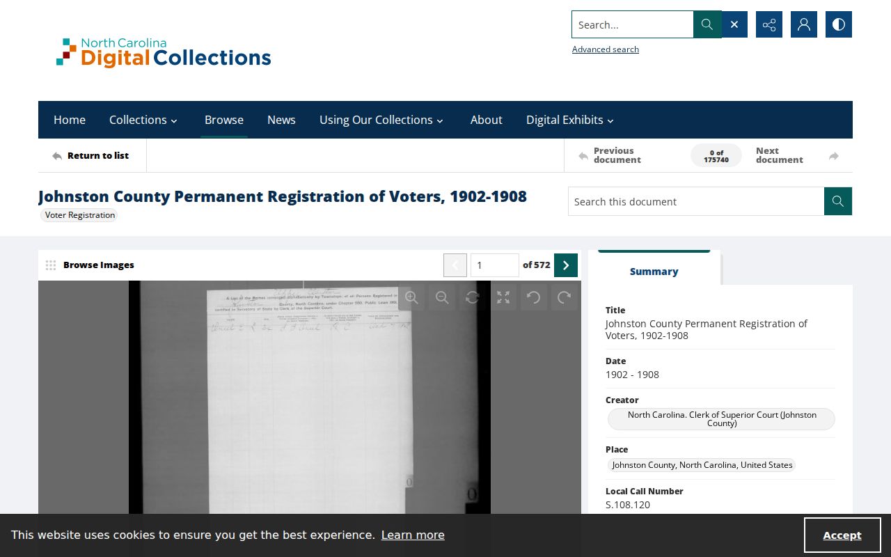 Historic Clayton voter records in the Johnston County 1902 to 1908 register