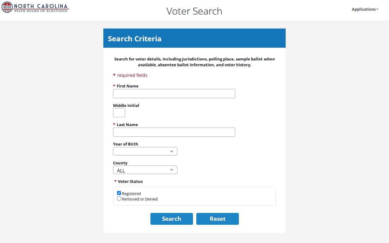 Clayton voter records search fields in the North Carolina voter lookup