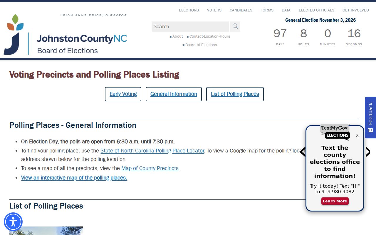 Clayton voter records contact channel at Johnston County elections